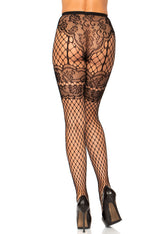 Lace French Cut Faux Garter Net Tights One Size Black Hosiery
